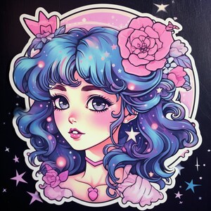 Magical Lunar Girl Stickers PNG - High Resolution Digital Download Printable Stickers