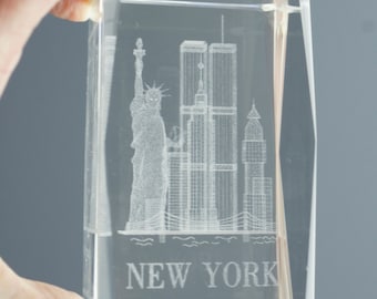3D Laser-etched World Trade Center Crystal Block NYC Twin Towers