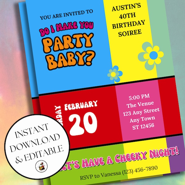 Austin Powers Party Invitation, 60s Themed Birthday Invite