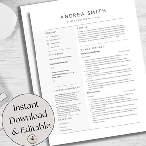 Entry Level Resume, Modern Resume Template, Professional Editable Resume Template