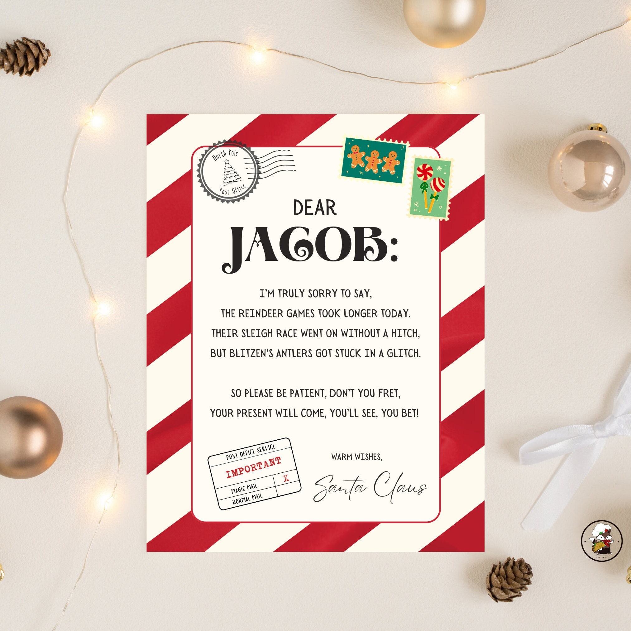 Delayed Present Letter From Santa, Custom Santa Note - Etsy