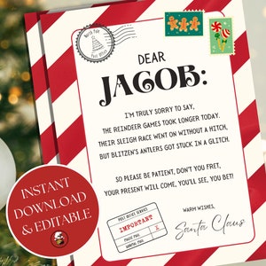 Vertraagde huidige brief van de kerstman, aangepaste kerstnotitie
