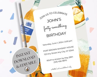 Forty-Something Birthday Invitation: Adult Beverage Party (Digital, Editable PDF)
