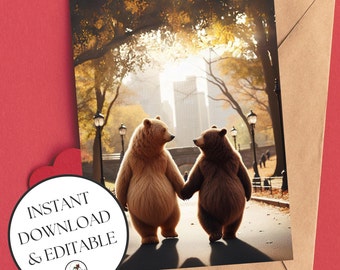 Adorable Bear Couple Card, Valentine's Day or Anniversary Card