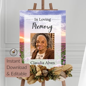 May include: A printable memorial poster with a photo of a woman, a floral design, and the text "In Loving Memory Claudia Alves".