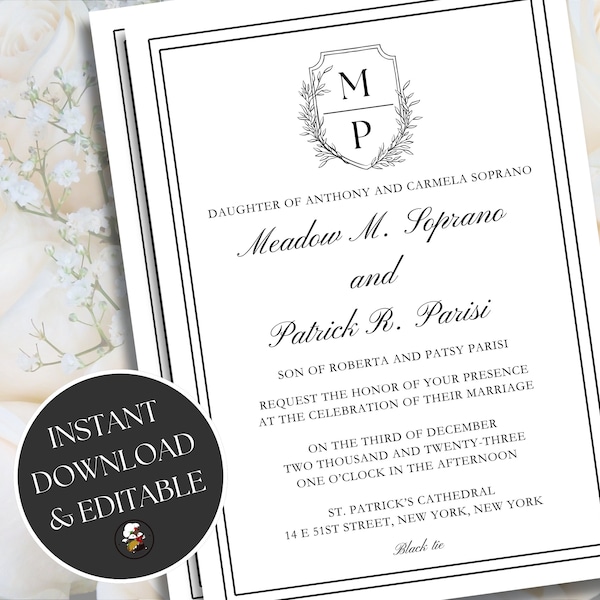 Elegant Wedding Invitation Template, Simple Wedding Invitation Suite