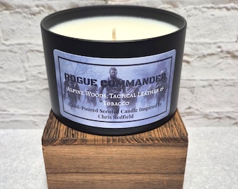 Chris Redfield Scented Candle  ROGUE COMMANDER -Tactical Leather, Tobacco & Alpine Woods - Resident Evil Inspired Fragrance (8oz)