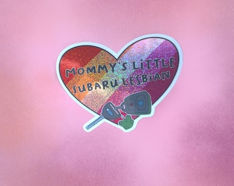 mommy's little subaru lesbian glitter vinyl sticker | lgbtq+, pride, queer