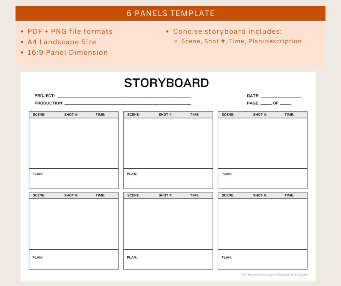 Printable Storyboard Template for Creative Storytellers PDF & PNG A4 ...