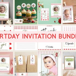Pacote de convites para 1º aniversário, conjunto de convites para festa, boas-vindas para o primeiro aniversário, placa de boas-vindas para o aniversário, aniversariante, cartão de convite