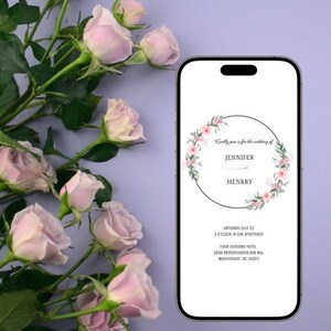 Faire-part de mariage mobile floral, faire-part de mariage fleur numérique carte de texte téléphonique de mariage électronique, faire-part de mariage