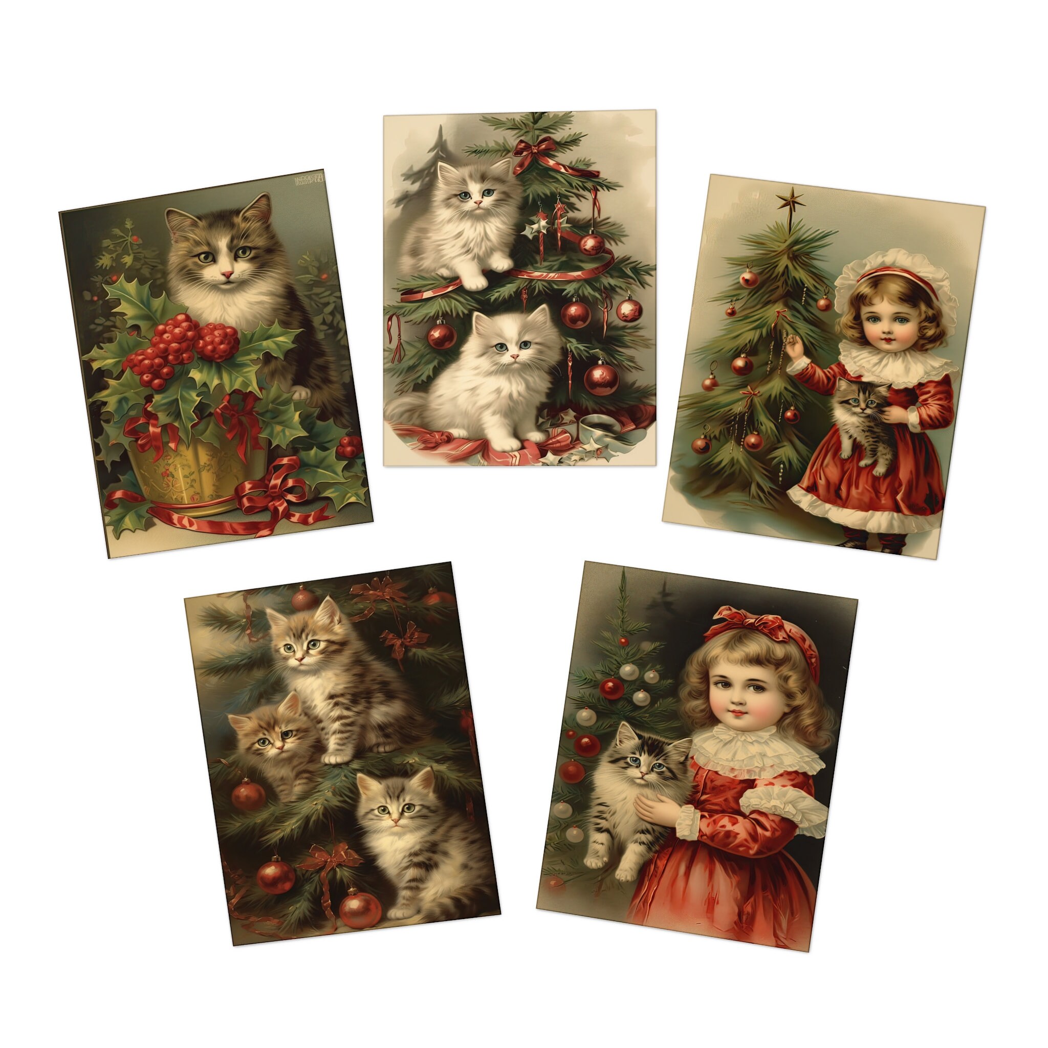 Victorian Kitten Christmas Cards Adorable Cats and Kittens Etsy