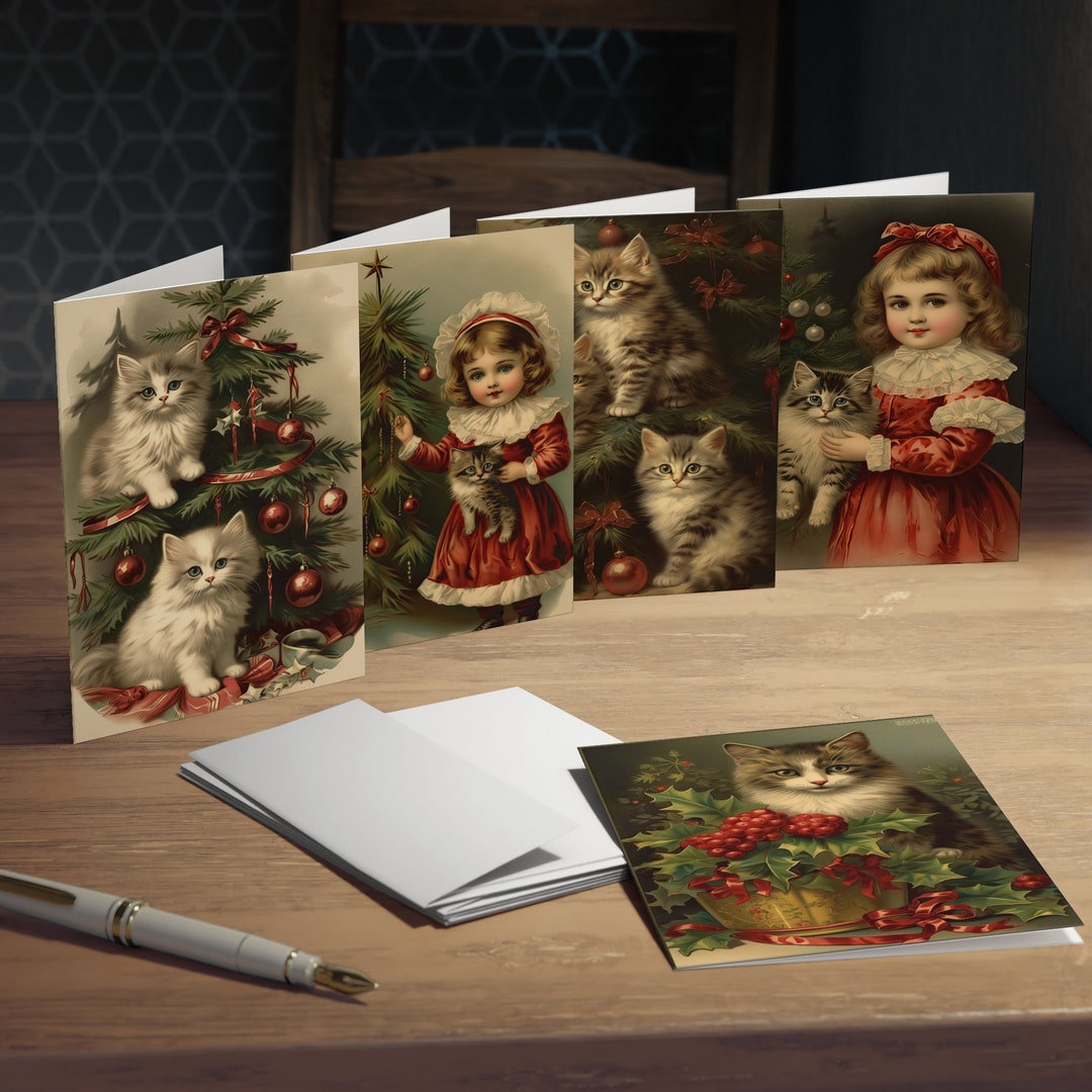 Victorian Kitten Christmas Cards Adorable Cats and Kittens Etsy