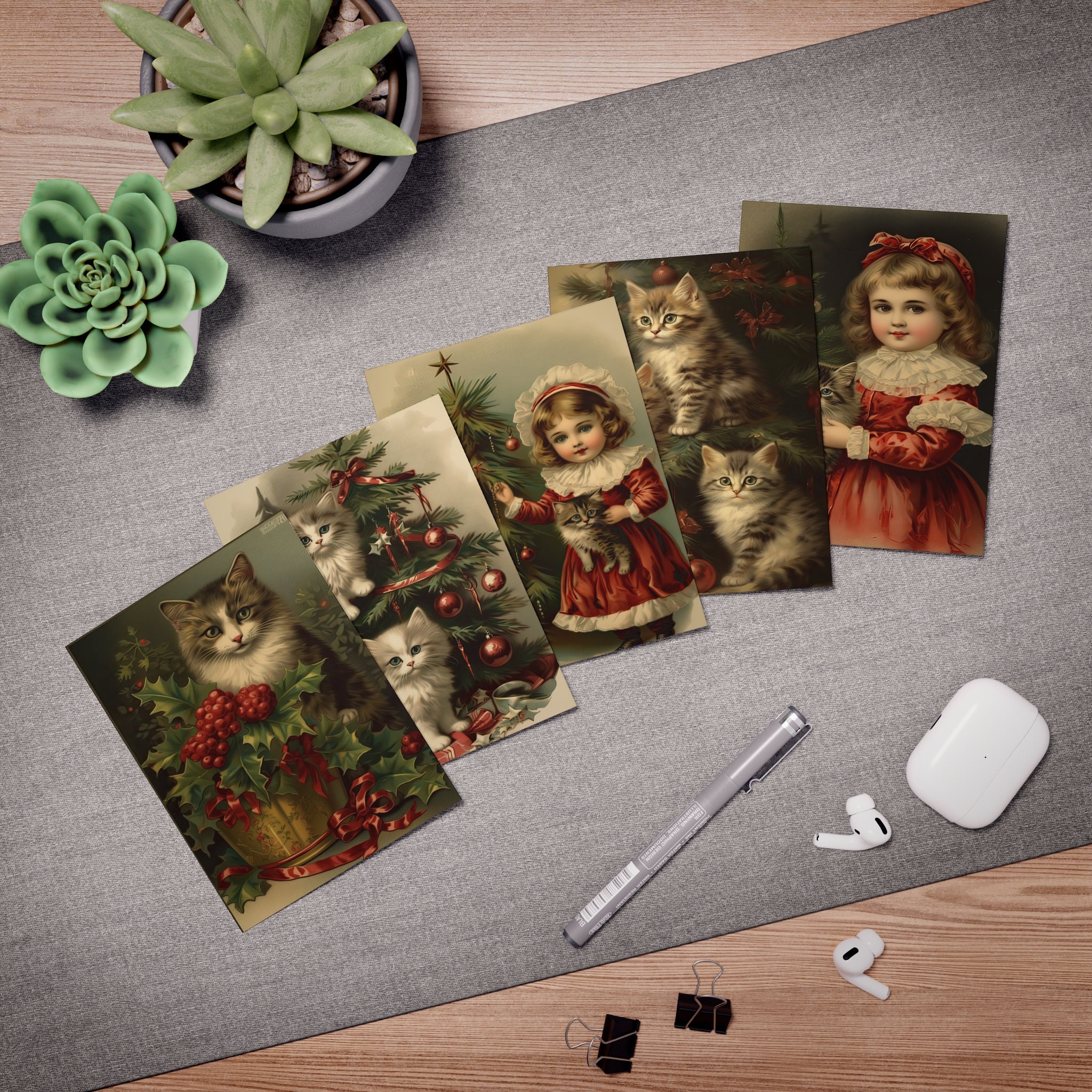 Victorian Kitten Christmas Cards Adorable Cats and Kittens Etsy