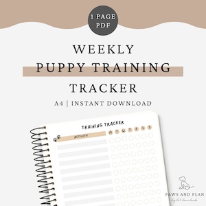 Beige Welpen Training und Aktivität Weekly Tracker | Minimal druckbares Haustier Log, Hundetraining, neue Welpen Arbeitsblätter | Sofortiger digitaler Download