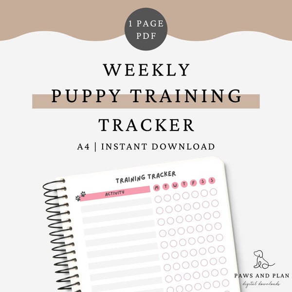 Pink Puppy Training and Activity Weekly Tracker | Minimal Printable Pet Log, Dog Training, New Puppy Worksheets | Instant Digital Download