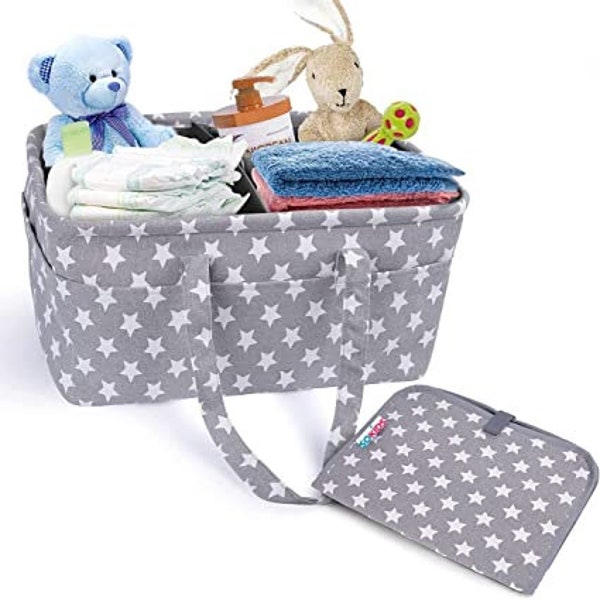 Nappy Caddy Organiser As A New-born | Nursery Organiser Diaper Caddy |10 Invisible Pockets |Free Nappy Changing Mat | Large Baby Nappy Caddy