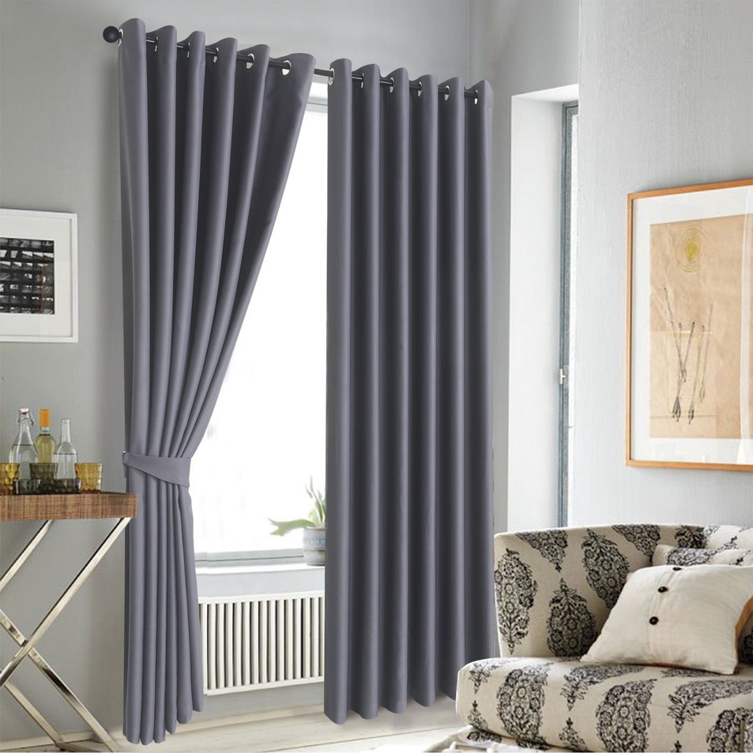 Charcoal Blackout Curtains for Bedroom Thermal Insulated Etsy UK