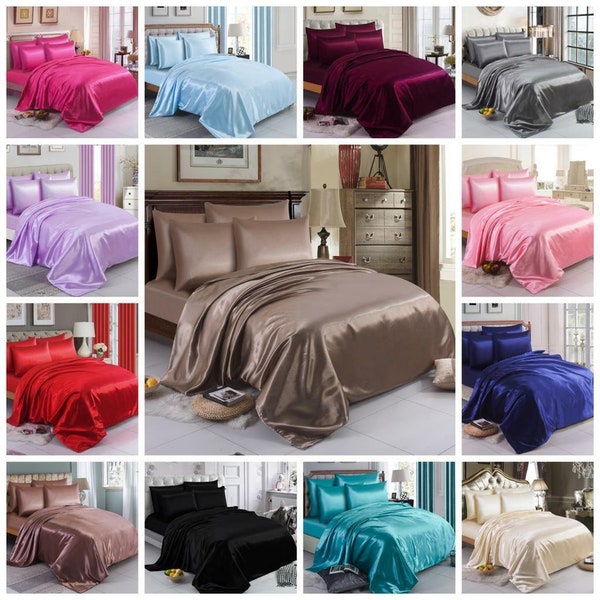 Satin Silk Duvet Cover Sets | Satin Bedding Set 6 Pieces | Fitted Sheet, Duvet cover, 4 Pillowcases | Luxury Soft Top Notch Gift Duvet Set