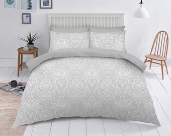 Vintage Damask Reversible Printed Duvet Cover Set | Sustainable Ultra Soft Cotton 3pcs 180 Thread Counts |Luxury Duvet Cover & 2 Pillowcases