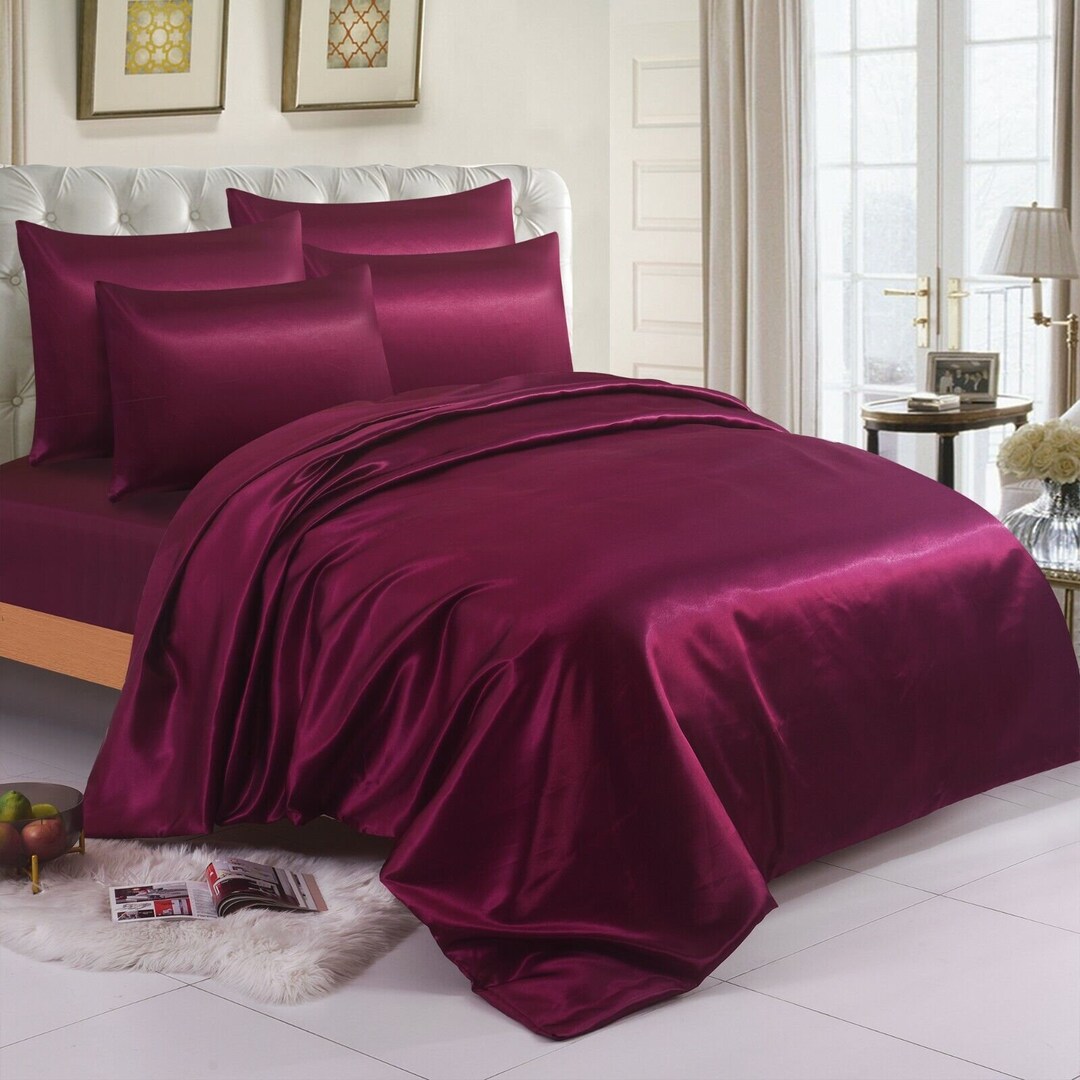 Burgundy Satin Silk Duvet Cover Sets Satin Bedding Set 6 Etsy UK