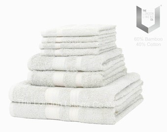 White Bamboo Towel Set 8 PCs | 2 Bath Towels 2 Hand Towels 4 Face Towel Washcloths | Hotel Quality Super Soft & Highly Absorbent Bale Towel