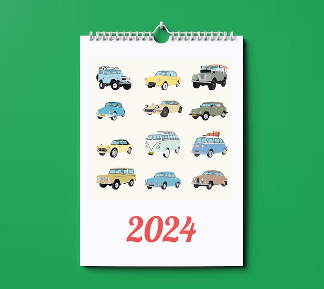 2024 Wall Calendar Illustrated With Cars Etsy