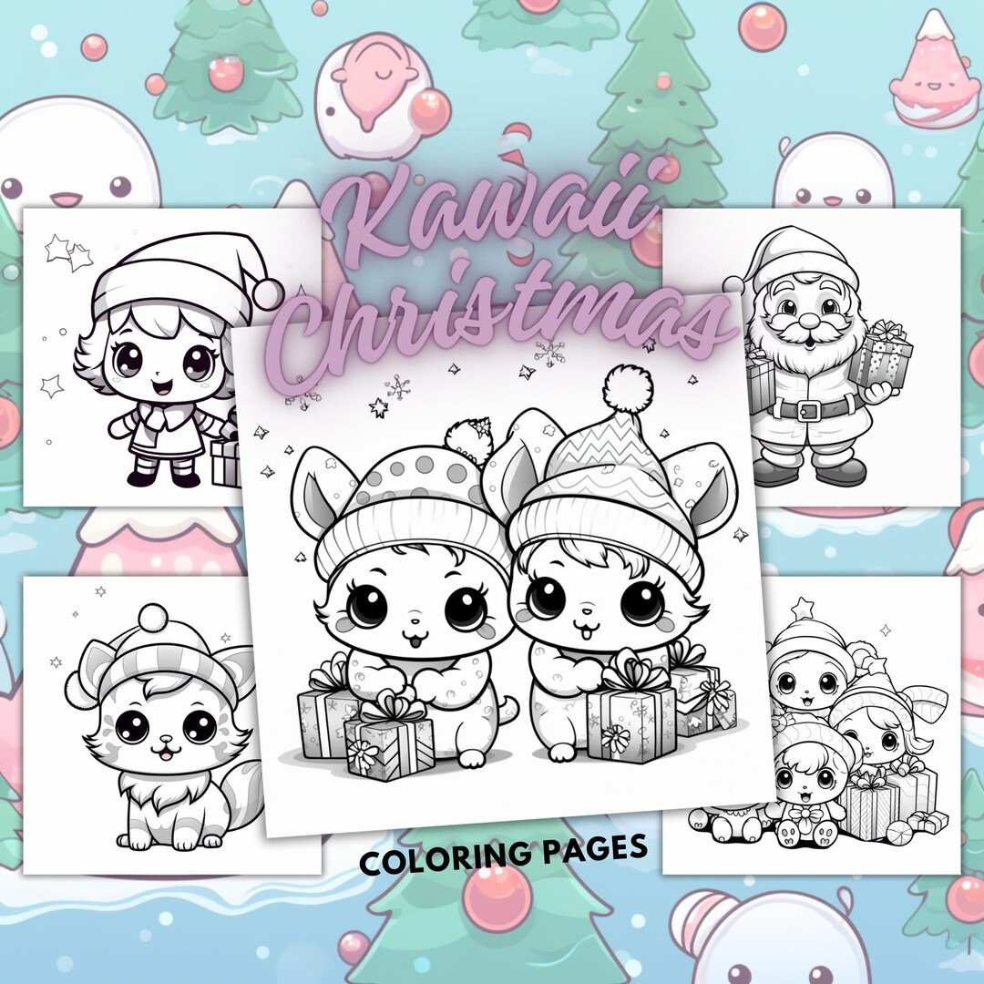 27 Kawaii Christmas Coloring Pages Cute Winter Coloring Book - Etsy