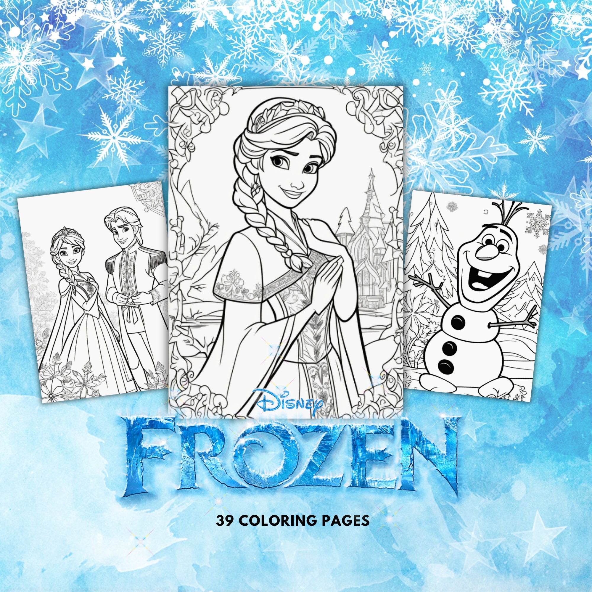 Elsa Anna Olaf Coloring Pages for Girls, Frozen Cartoon Coloring Book for  Kids, Instant Download Printable Coloring Sheets for Children 