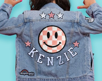 Smiley Varsity Custom Kids' Denim Jacket | Chenille Patches | Personalized Denim Jacket