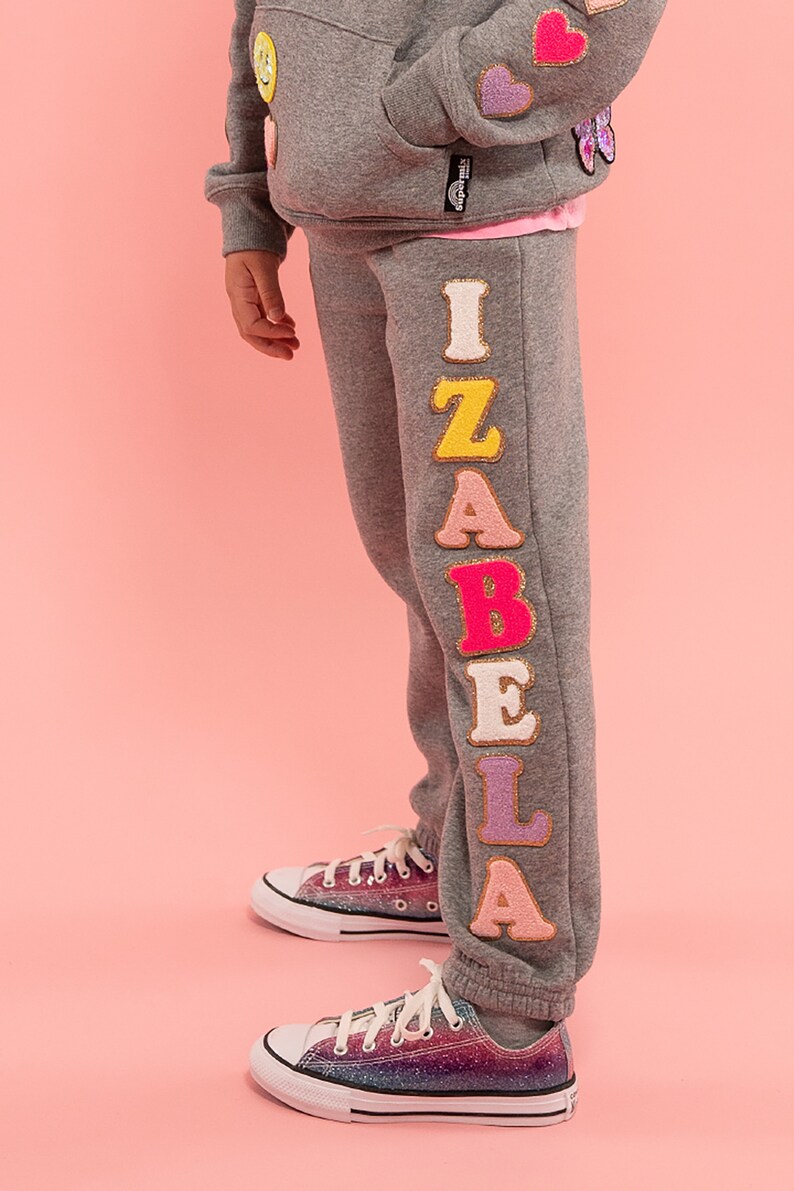 Custom Patch Jogger with Glitter Chenille Letters image 1