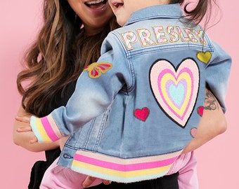 Rainbow Rib Custom Patch Denim Jacket for Toddler Kids