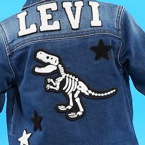 Custom Baby / Kids' Denim Jacket with Dinosaur Supersize Patch | Chenille Patches | Personalized Denim Jacket