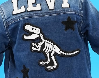 Custom Baby / Kids' Denim Jacket with Dinosaur Supersize Patch | Chenille Patches | Personalized Denim Jacket