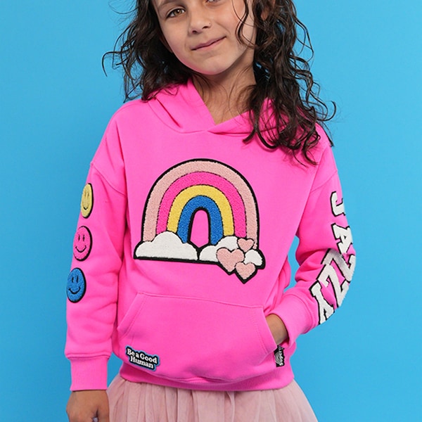 Your Vibe Kids Supersize Patch Hoodie in Electric Pink