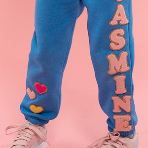 Custom Jogger with Pink Glitter Chenille Letters