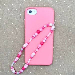 Pink Phone Charm, Pink Beaded Phone Strap, Beaded Phone Charm, Phone Wristlet, Phone Accessory, Pink Phone Strap, Pink Pearl Phone Charm