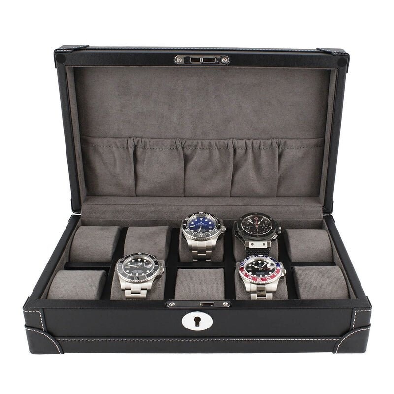 10 Watch Box in Black Vegan Leather With Plush Lining by Aevitas