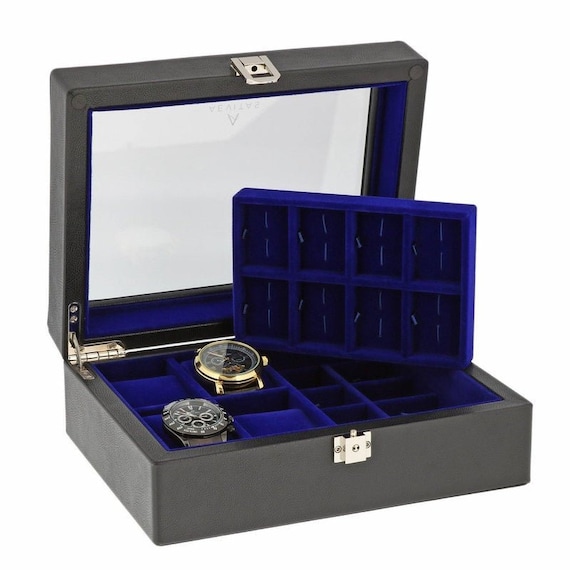 4 Watch and Cufflink Box in Black Genuine Leather Etsy Canada