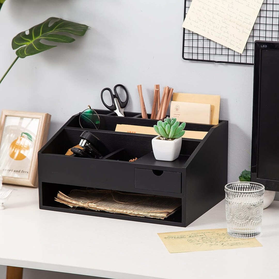 Wood Desk Drawer Organizers With File Organizer Desktop Etsy
