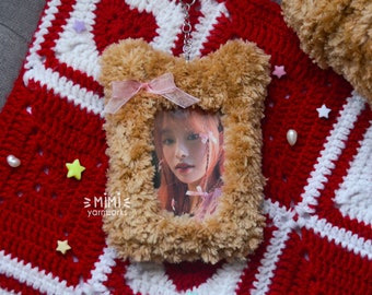 Crochet Fuzzy Teddy Bear Kpop Photocard Holder Keychain - Etsy