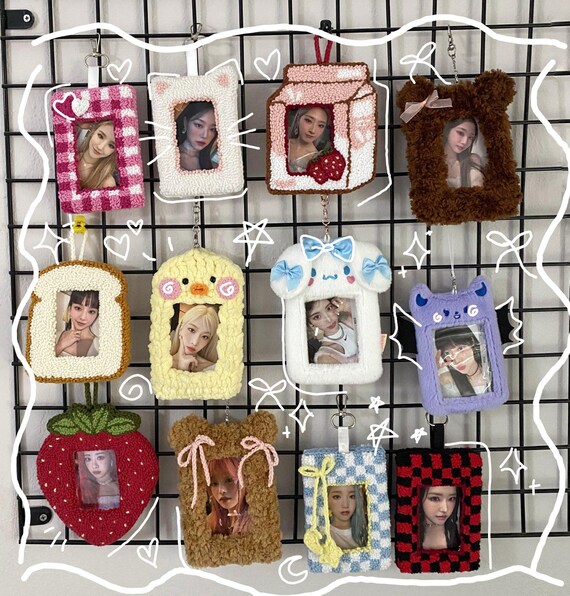 Crochet Fuzzy Teddy Bear Kpop Photocard Holder Keychain - Etsy