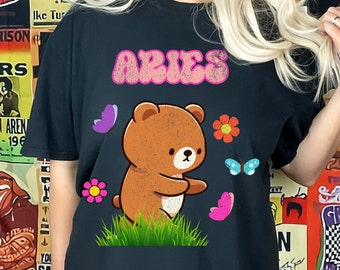 Vintage Aries Bear Shirt | March Birthday Tshirt | Zodiac Tshirt | Teddy Bear Tee | Astrology | Gifts | Comfort Colors | April | Best Friend