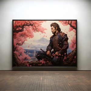 Samurai at the cherry blossom tree Ukiyo-E premium poster on matte paper - decoration wall gift idea