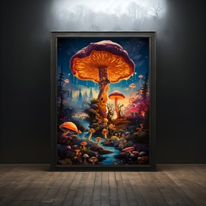 Psychadelic radiant mushrooms premium poster on matte paper - decoration wall gift idea