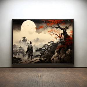 Samurai with Moon Ukiyo-E Premium Poster on Matte Paper - Decoration Wall Gift Idea