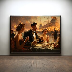 Retro Dinner at the Harbor Premium Poster on Matte Paper - Decoration Wall Gift Idea
