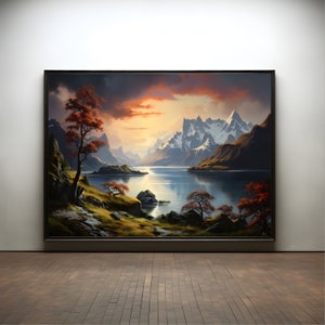 Red Fjord Oil Digital Print Premium Poster on Matte Paper - Decoration Wall Gift Idea