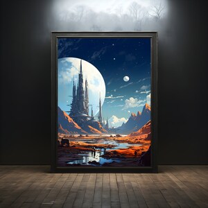 Retro Blue Planet Premium Poster on Matte Paper - Decoration Wall Gift Idea