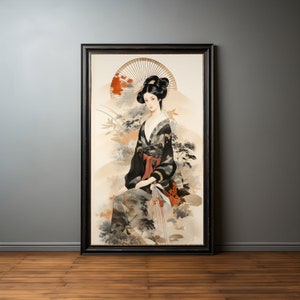 Japan Geisha with Fan Ukiyo-E Premium Poster on Matte Paper - Decoration Wall Gift Idea